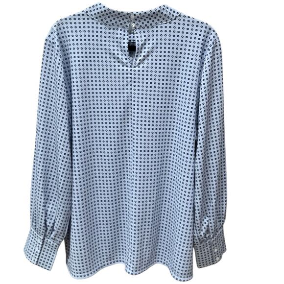 Ann Taylor Women's Blue White Boxy Blouse with Mandarin Collar EUC Size XL - Picture 2 of 9